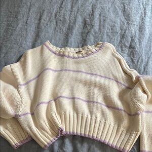 Women's Cream and Purple Striped Sweater